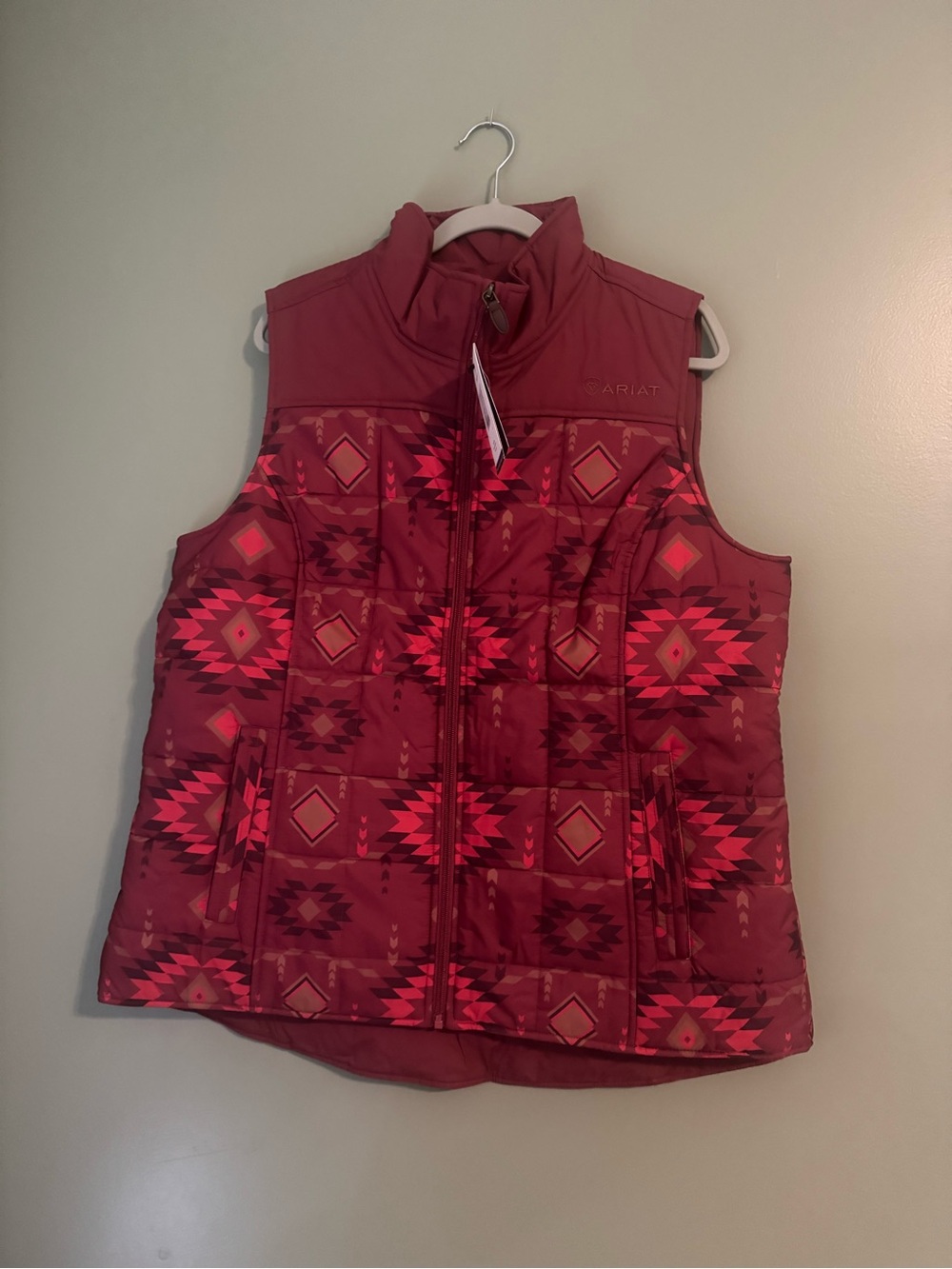 Ariat Quilted Aztec-Print Vest in Burgundy and Red